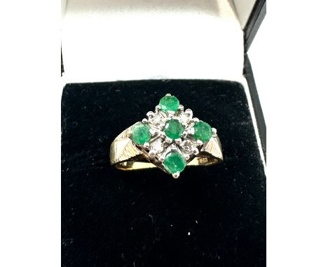 vintage 9ct gold emerald &amp; diamond ring weight 3.4g 