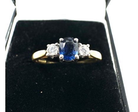 18ct gold diamond &amp; sapphire ring weight 2.7g 