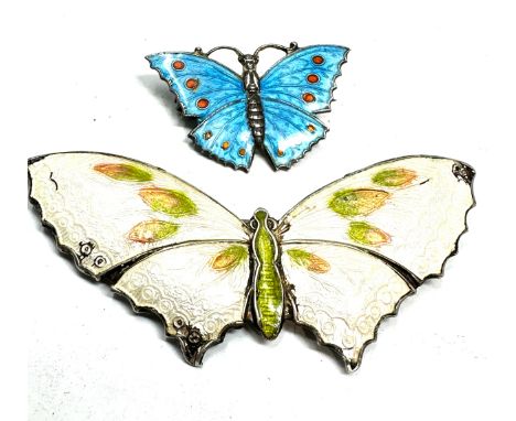 2 antique silver &amp; enamel butterfly brooches largest measures approx 6.5cm edge enamel wear the small one measures approx