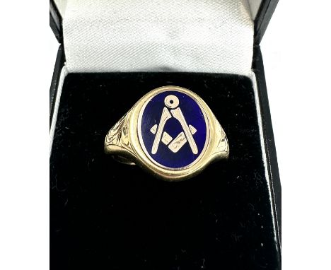 Vintage 9ct gold &amp; enamel masonic ring weight 6.9g 