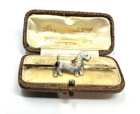 9ct gold enamel dog brooch boxed measures approx 5.2cm long 