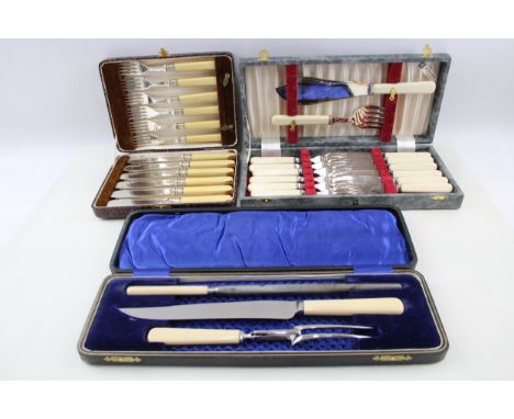 Vintage Cutlery Set EPNS Fish Cutlery Ivorine &amp; Robert Mosley Steak Set x 3 