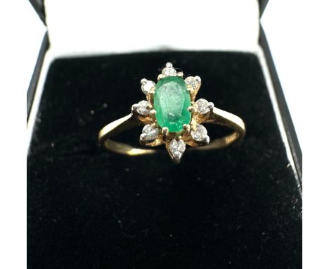 14ct gold emerald &amp; diamond ring weight 15g 