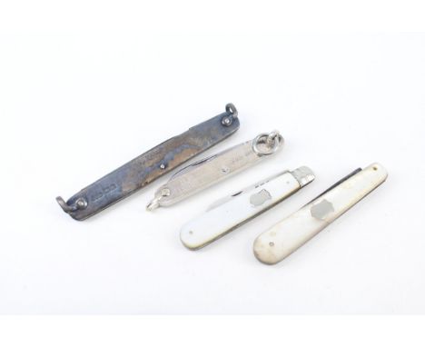 4 x antique / vintage .925 sterling silver knives inc mop, fruit etc 