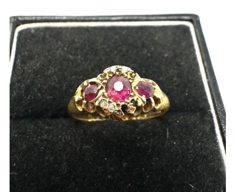 Antique 18ct gold rose diamond &amp; ruby ring missing rose diamonds weight 2.5 