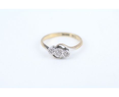 9ct gold old cut diamond three stone ring 