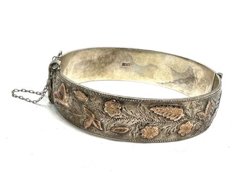 Vintage silver &amp; gold detail cuff bangle weight 49g 