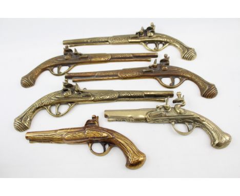 Wall Hanging Brass Pistols of Various Styles / Sizes Vintage x 6 2461g 