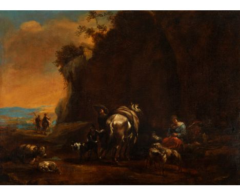 Flemish school; 17th century."Pastoral scene".Oil on canvas.It has a 19th century frame.Measurements: 62 x 85 cm; 71 x 91 cm 