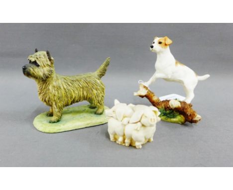 Border Fine Arts 'Terrier' modelled by Ayres, together with a Sherratt &amp; Simpson 'Jack Russell' and a small Piglet trinke
