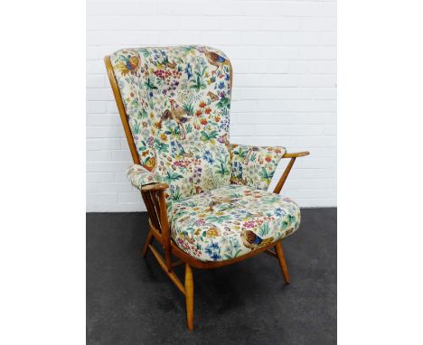 Ercol armchair with upholstered seat , back and arms 105 x 76cm 