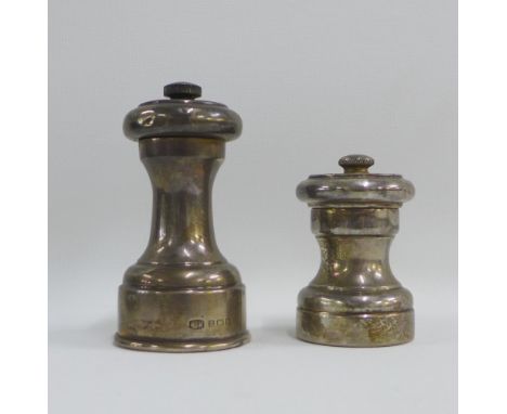 Tiffany &amp; Co Sterling silver pepper grinder, 6cm together with a Birmingham silver pepper grinder (2) 
