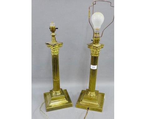 Pair of brass Corinthian column table lamp bases, 36.5cm high, (2) 
