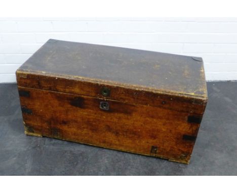 19th century brass bound storage trunk , 40 x 91cm 