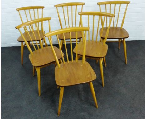 Set of six Ercol blond elm stick back chairs, 80 x 40cm (6) 