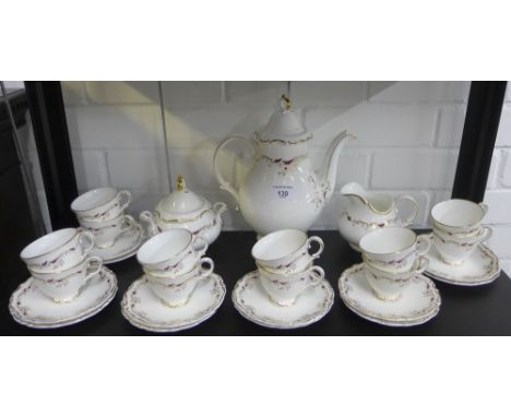 Royal Doulton bone china Strasbourg patterned coffee set comprising twelve cups, twelve saucers, coffee pot, cream jug and su