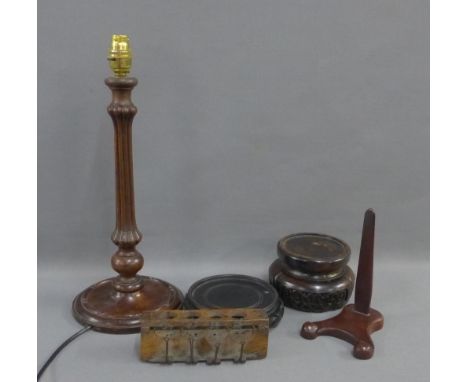 Vintage wooden mouse trap, a table lamp base and some chinoiserie stands (a lot) 