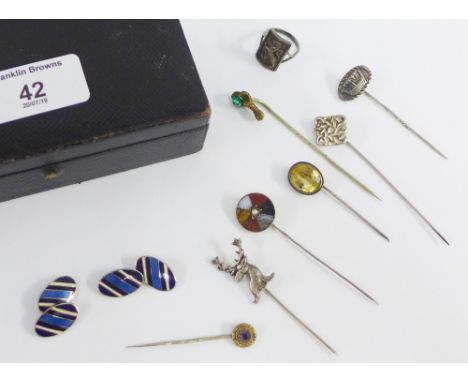 Collection of Gents tiepins and cufflinks to include  Scottish hardstone and enamel examples, etc  (a lot) 