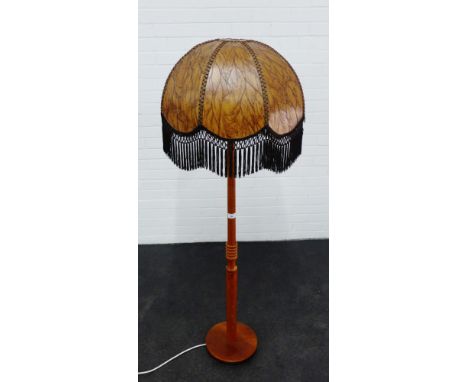 Teak standard lamp and shade, 140cm 