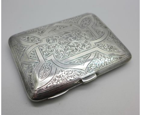 A finely engraved cigarette case, Birmingham 1903, 64g 