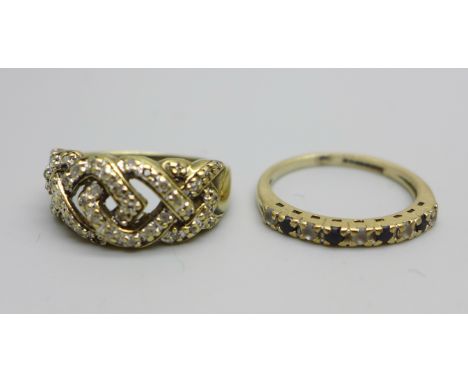 Two 9ct gold rings, one set with diamonds, 3.1g, M, some stones missing, and another stone set ring, 1.6g, M 