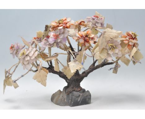 A vintage Chinese Jade, Coral and Crystal&nbsp;tree sculpture of bonsai form . Measures 27cm tall by 42cm wide.&nbsp;