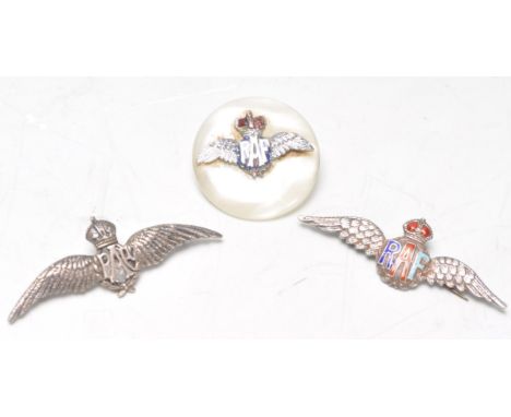 A collection of 2 silver RAF sweetheart brooches to include enamel set, silver set and faux mother of pearl backed brooch in 