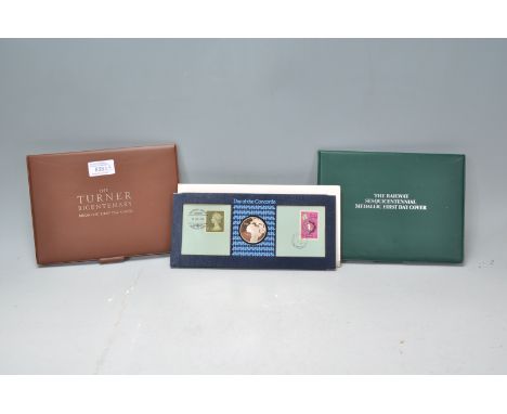 A collection of first day cover medallions to include a Day of the Concorde London -Bahrain medallion, a railway Sesquicenten