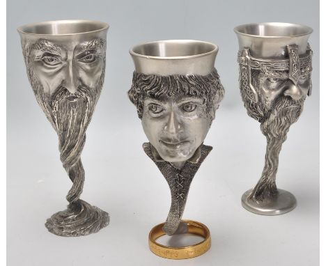 A good group of three Lord Of The Rings heavy pewter goblets by Royal Selangor to include Frodo raised on a 'One Ring' base, 