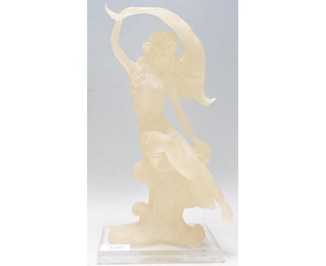 A contemporary Art Nouveau style table lamp in the form of a lady raised on a clear perspex base. Measures 34cm tall by 18cm 