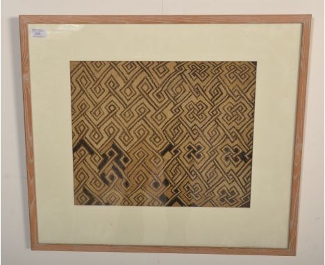 An early 20th Century Kuba tribal Democratic Republic of Congo currency cloth panel constructed from raffia with geometric de