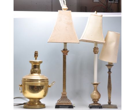 A large brass Chinese amphora table lamp with ring handles together with&nbsp; neo classical large brass table lamp and shade