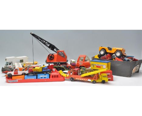 A collection of mixed vintage diecast you vehicles to include a Tonka truck crane, some boxed matchbox toys, unboxed matchbox