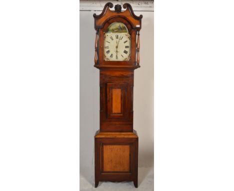 A good 19th Century North Country Victorian mahogany and oak longcase grandfather clock having a white painted face with pain