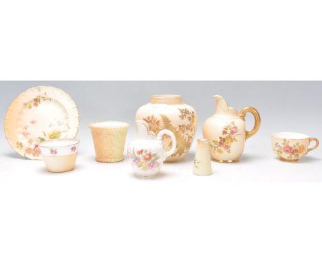 A collection of Royal Worcester ivory blush ceramics to include a fern design vase, a small jug painted with floral sprays, a