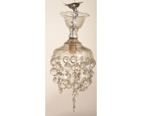 An early 20th Century Edwardian cut glass ceiling light shade with cut glass droplets.&nbsp;&nbsp;