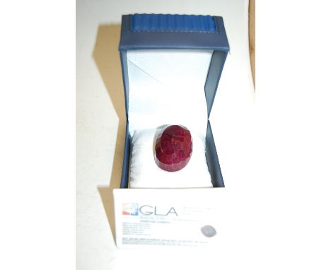 A large opaque ruby (corundum), measuring approx 43 x 32 x 27mm, 427ct, boxed with certificate
