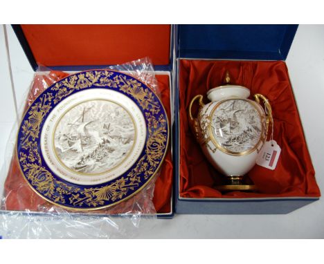 A Royal Worcester limited edition The Royal National Lifeboat Institution twin handled vase and cover No. 19/150, boxed, toge