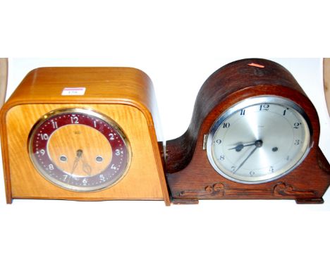 A Smiths Enfield walnut cased mantel clock circa 1930 and one other oak example (2)