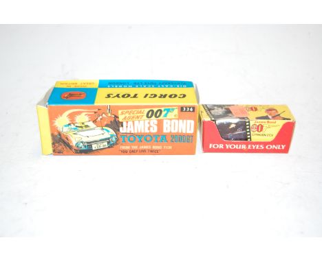 A Corgi Toys James Bond Toyota 2000 GT No.336, and a Corgi Miniature Citroen 2CV, both boxed (2). Toyota is missing instructi