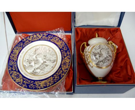 A Royal Worcester limited edition The Royal National Lifeboat Institution twin handled vase and cover No. 52/150, boxed, toge