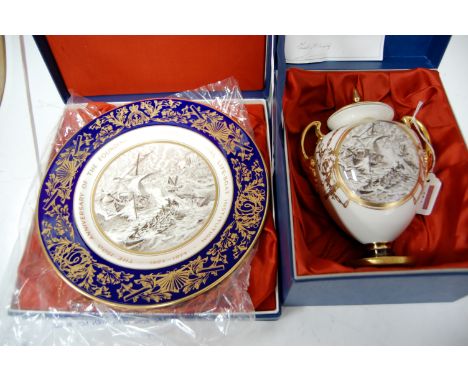 A Royal Worcester limited edition The Royal National Lifeboat Institution twin handled vase and cover No. 104/150, boxed, tog