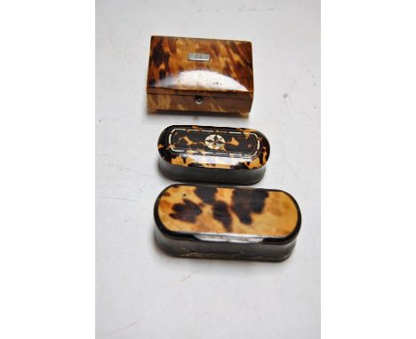 A Victorian tortoiseshell and white metal inlaid trinket box and cover, on turned ivory bun feet; together with a Victorian h