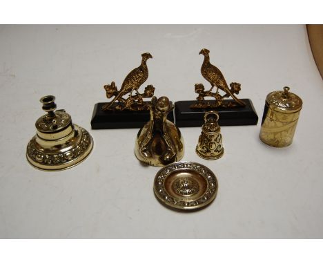 A small collection of miscellaneous brassware, to include hand bells, table cigarette lighter etc