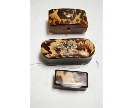 A Victorian horn, tortoiseshell and white metal inlaid snuff-box, of shaped rectangular form; together with one other smaller