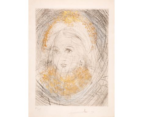 SALVADOR DALÍPortrait de Marguerite (aus: Faust) 1968/69Kaltnadelradierung, aquarelliert, auf Japan. Signiert. Ex. 88/145. 31