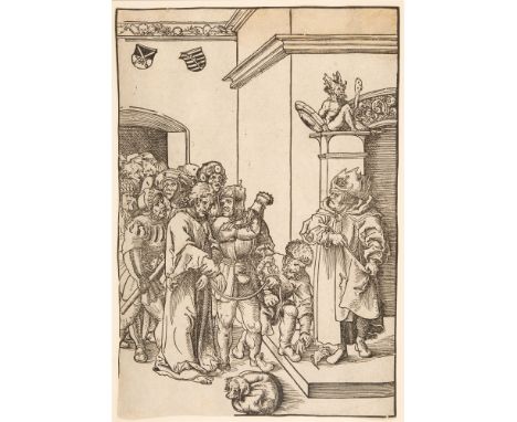 LUCAS CRANACH D.Ä.Christus vor AnnasAus der Passions-Folge von 14 Blatt. Holzschnitt auf Bütten. Blattgröße ca. 24,8 x 17,1 c