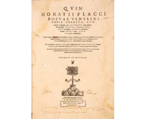 Horaz (Quintus Horatius Flaccus): Omnia poemata, cum ratione carminum, et argumentis ubiq(ue) insertis. Venedig: H. Scotus 15
