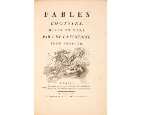 La Fontaine, Jean de: Fables choisies, mises en vers. 4 Bde. Paris: Desaint &amp; Saillant u. Durand 1755-59. 40 x 27,2 cm. M