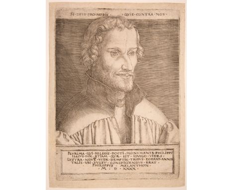 HEINRICH ALDEGREVERPhilipp Melanchthon 1540Porträt nach Lucas Cranach d. Ä. Kupferstich auf Bütten mit Wasserzeichen 'Bär mit